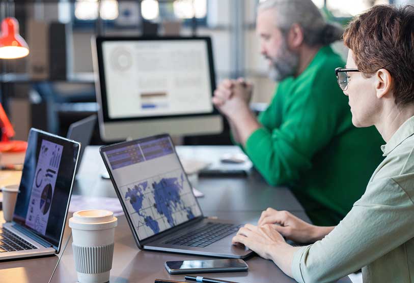 Man and woman searching for information online