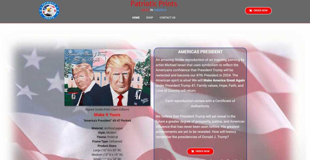 image of patriotic website front page